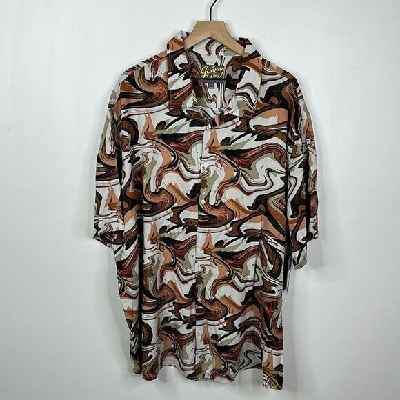 Johnny Bigg Men's 4XL Rust Marble Print Short Sleeve Button Down Shirt - Picture 1 of 6